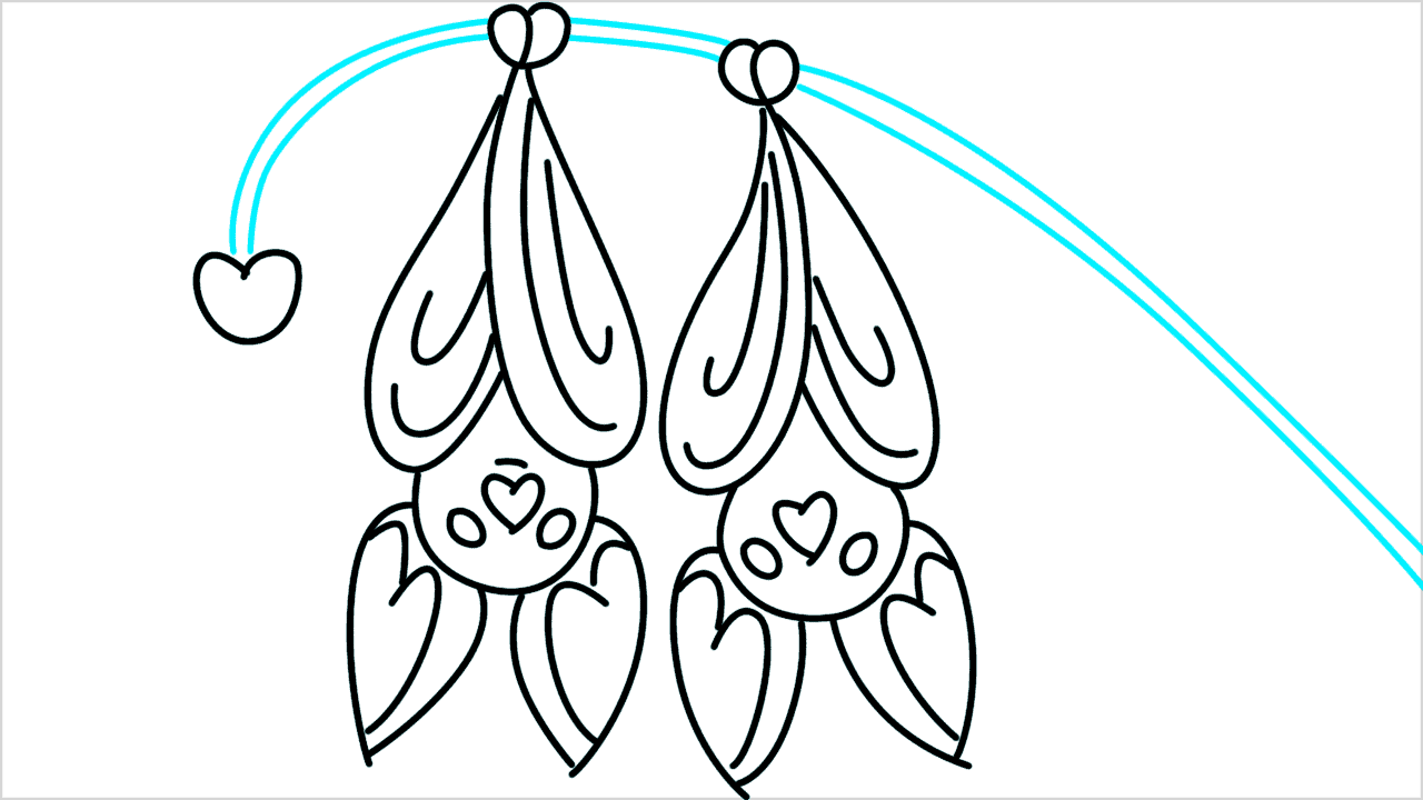 Cómo dibujar dos murciélagos colgando juntos de una pequeña rama paso a paso (13)