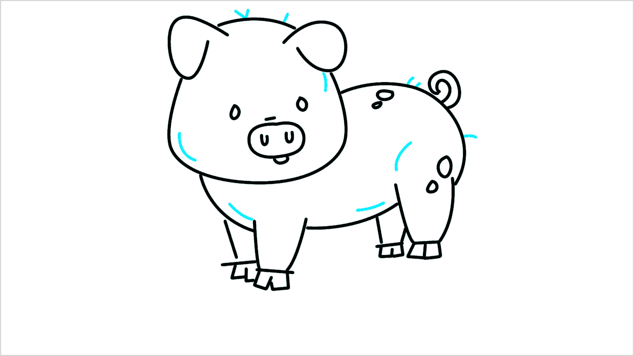 Cómo dibujar un cerdo jugando en el barro paso a paso (10)