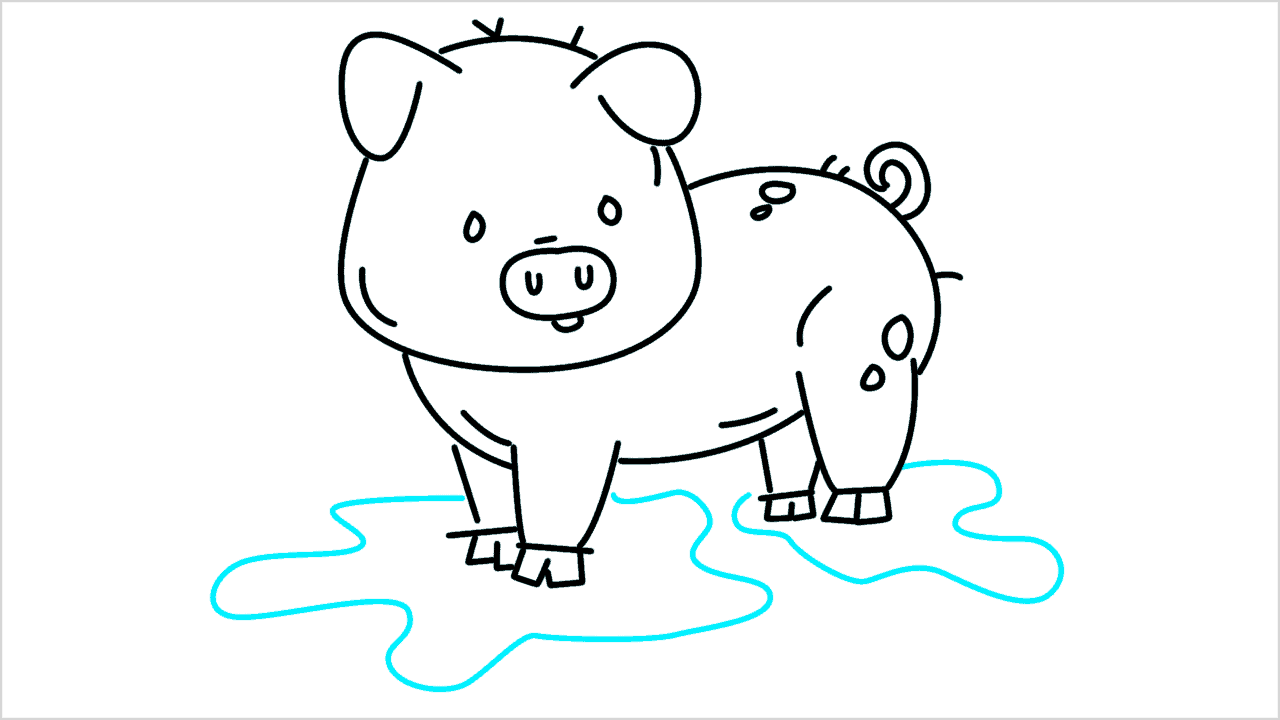 Cómo dibujar un cerdo jugando en el barro paso a paso (11)