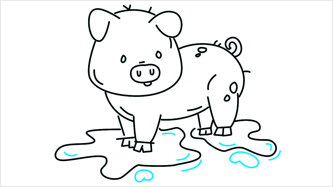 Cómo dibujar un cerdo jugando en el barro paso a paso (12)