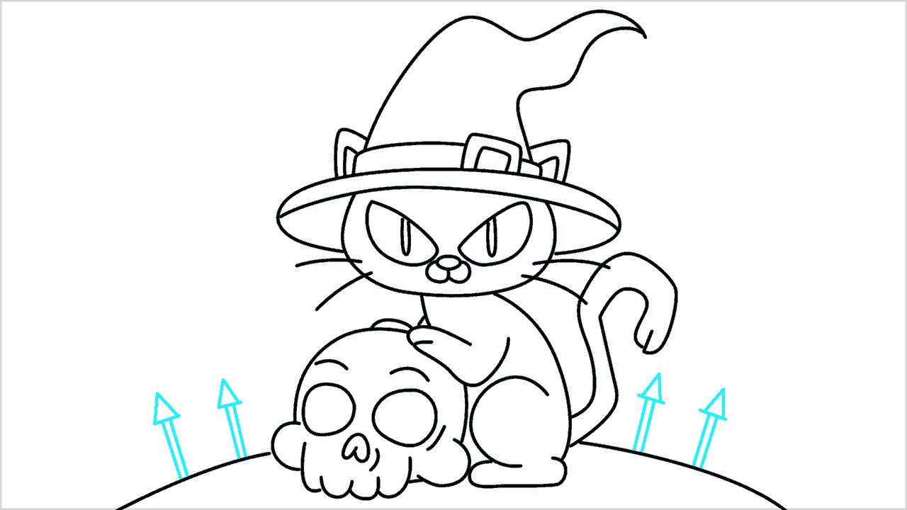 Cómo dibujar un gato negro de Halloween paso a paso (16)