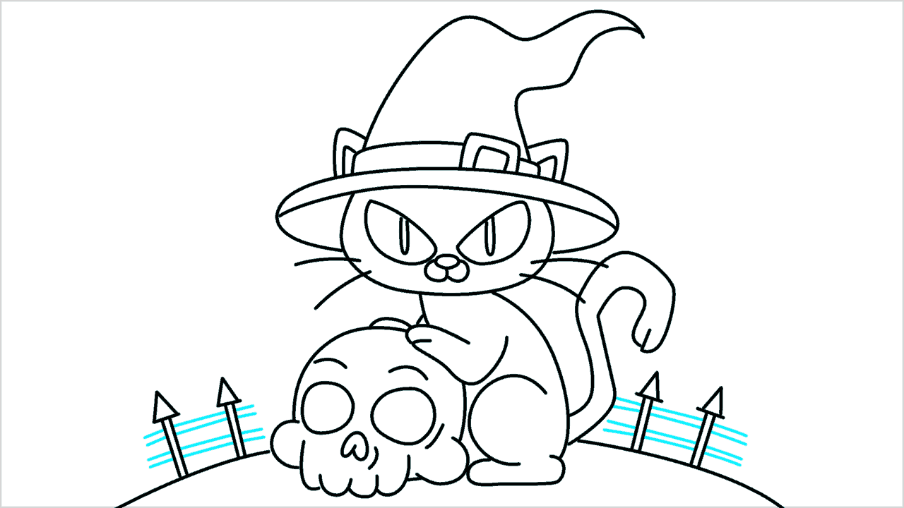 Cómo dibujar un gato negro de Halloween paso a paso (17)