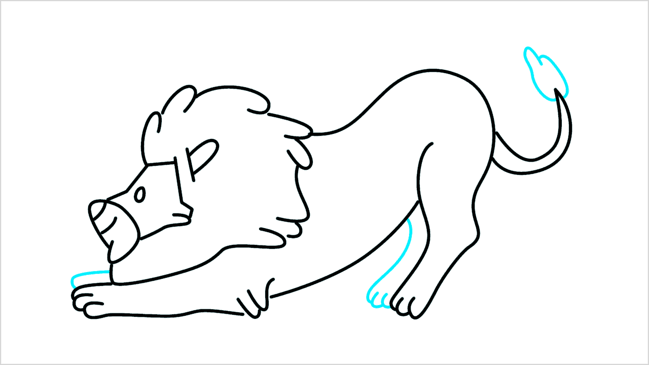 Cómo dibujar un león perezoso acostado paso a paso (10)