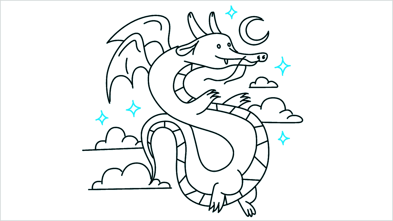 Cómo dibujar un lindo dragón chino paso a paso (15)