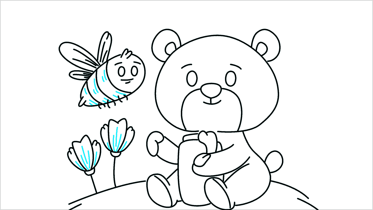 Cómo dibujar un oso comiendo miel paso a paso (18)