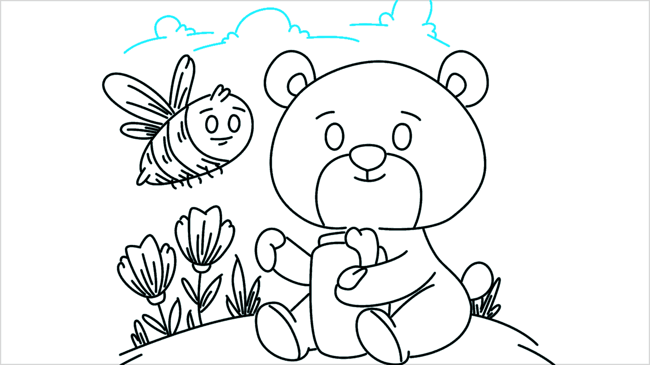 Cómo dibujar un oso comiendo miel paso a paso (21)