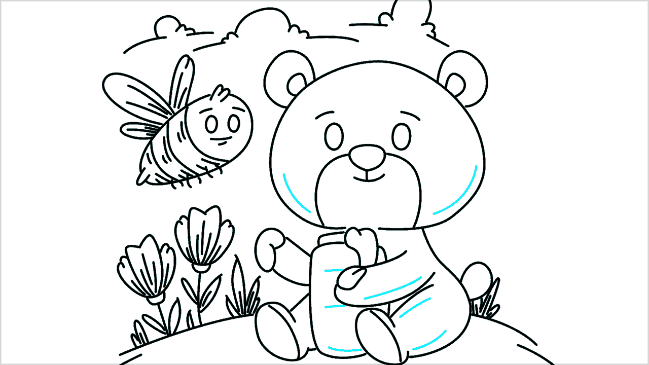 Cómo dibujar un oso comiendo miel paso a paso (22)