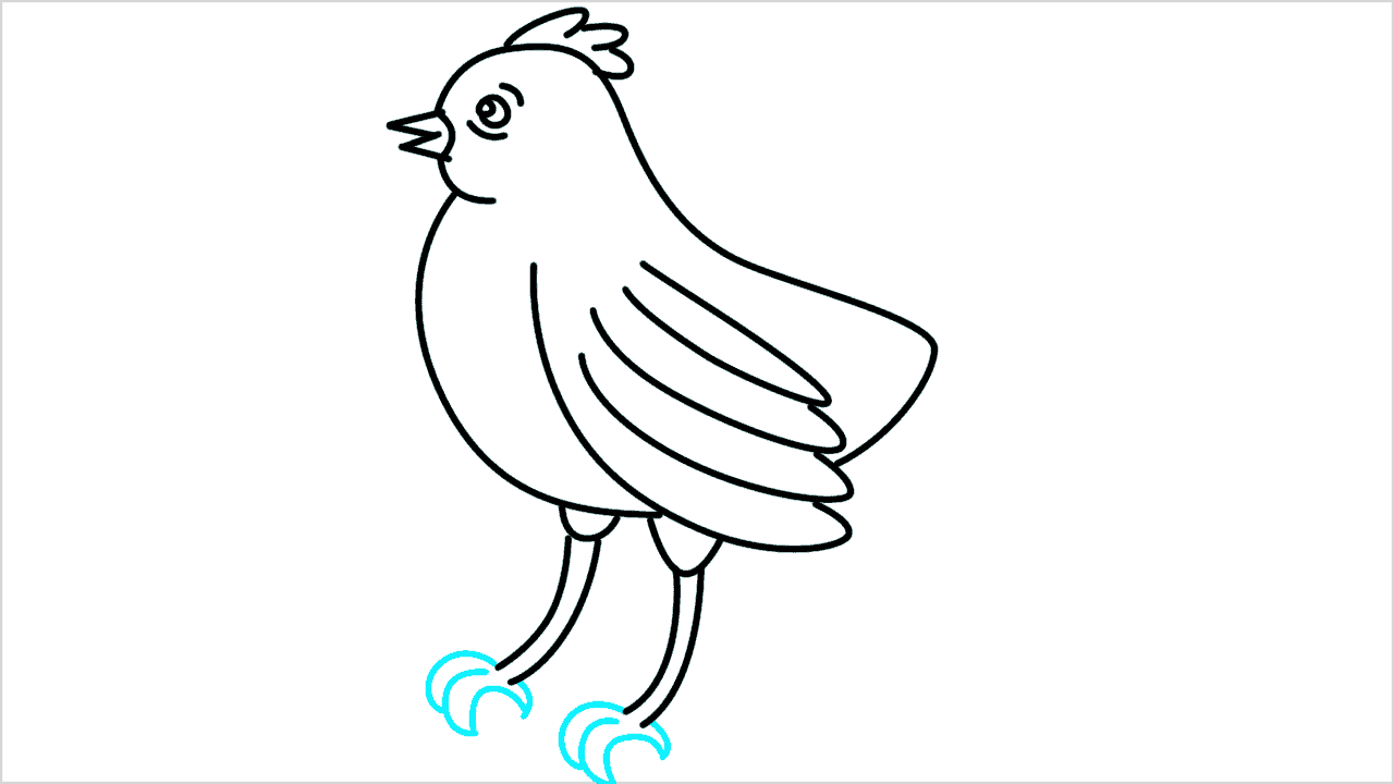 Cómo dibujar un pájaro parado en una rama de árbol paso a paso (7)