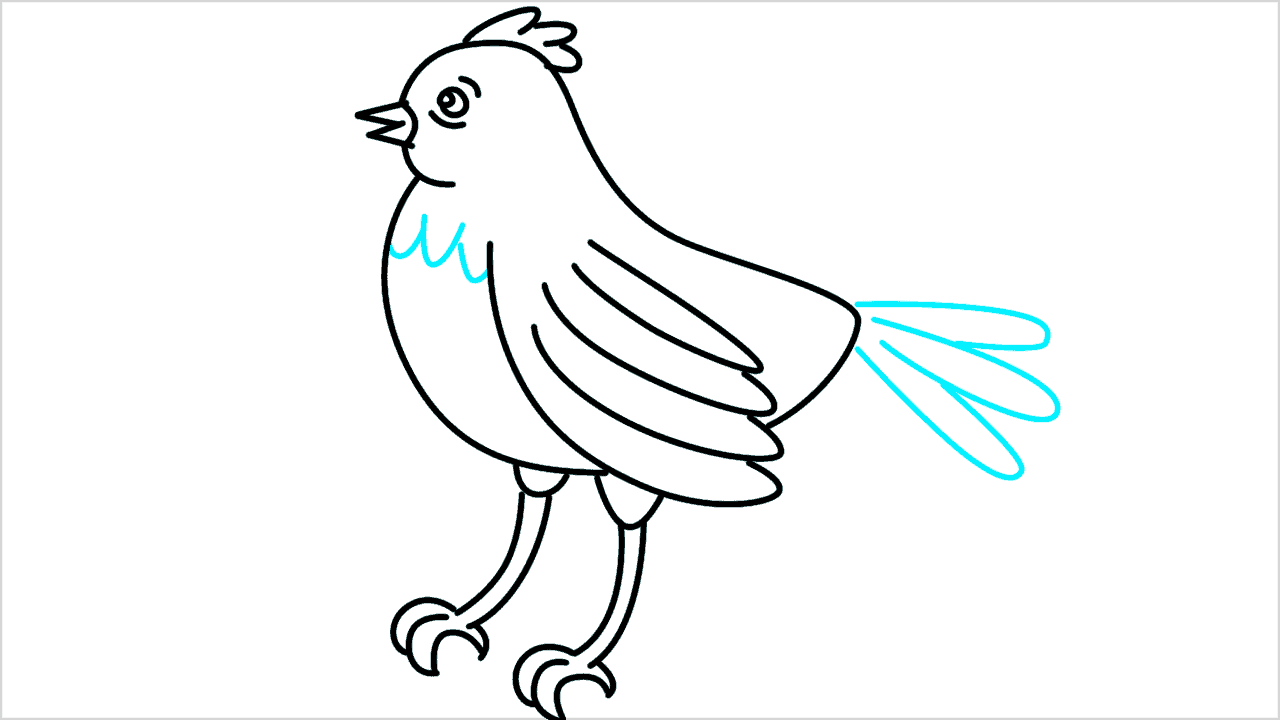 Cómo dibujar un pájaro parado en una rama de árbol paso a paso (8)