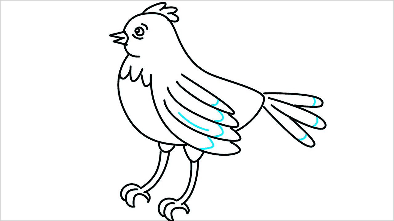 Cómo dibujar un pájaro parado en una rama de árbol paso a paso (9)