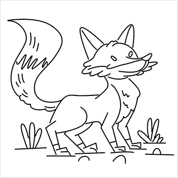 Dibuja un zorro caminando en un paisaje